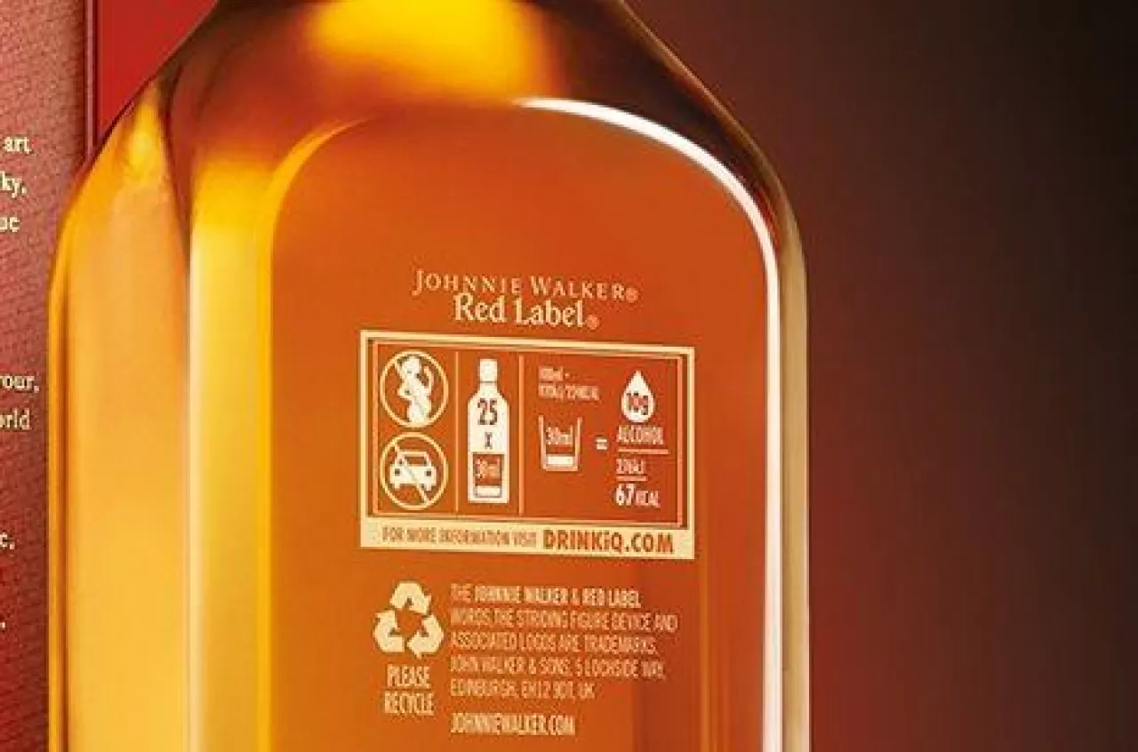 Johnnie Walker Red Label to pierwsza marka globalna firmy Diageo, której etykieta będzie informować konsumentów na całym świecie o zawartości alkoholu i kaloryczności standardowej porcji alkoholu (materiały prasowe)