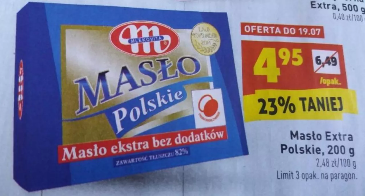 Przy zakupie masła w Biedronce w promocyjnej cenie obowiązuje limit trzech opakowań na paragon (fot. wiadomoscihandlowe.pl, za gazetką Biedronki)