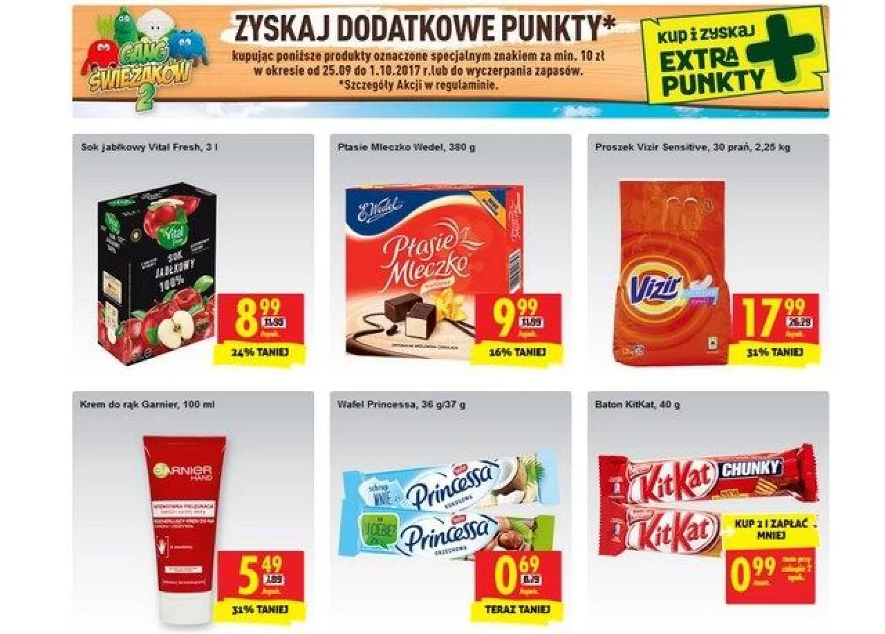 W ofercie promocyjnej, związanej z akcją ”Gang Świeżaków 2” są głównie słodycze (Źródło: biedronka.pl)