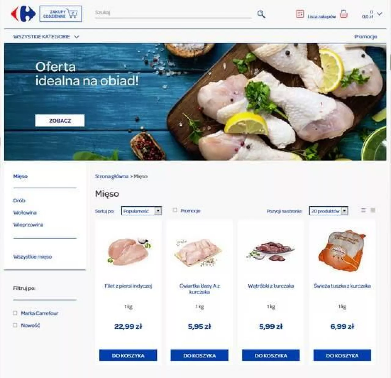 W ofercie e-sklepu Carrefoura jest także świeża żywność na wagę (Źródło: zakupycodzienne.carrefour.pl)