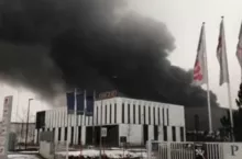 Pożar na warszawskim Annopolu (screen za: YouTube/Eska Info)