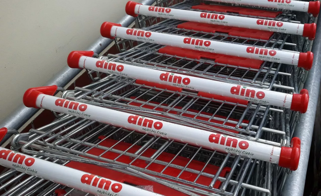 Wózki na zakupy w sklepie sieci Dino (wiadomoscihandlowe.pl)
