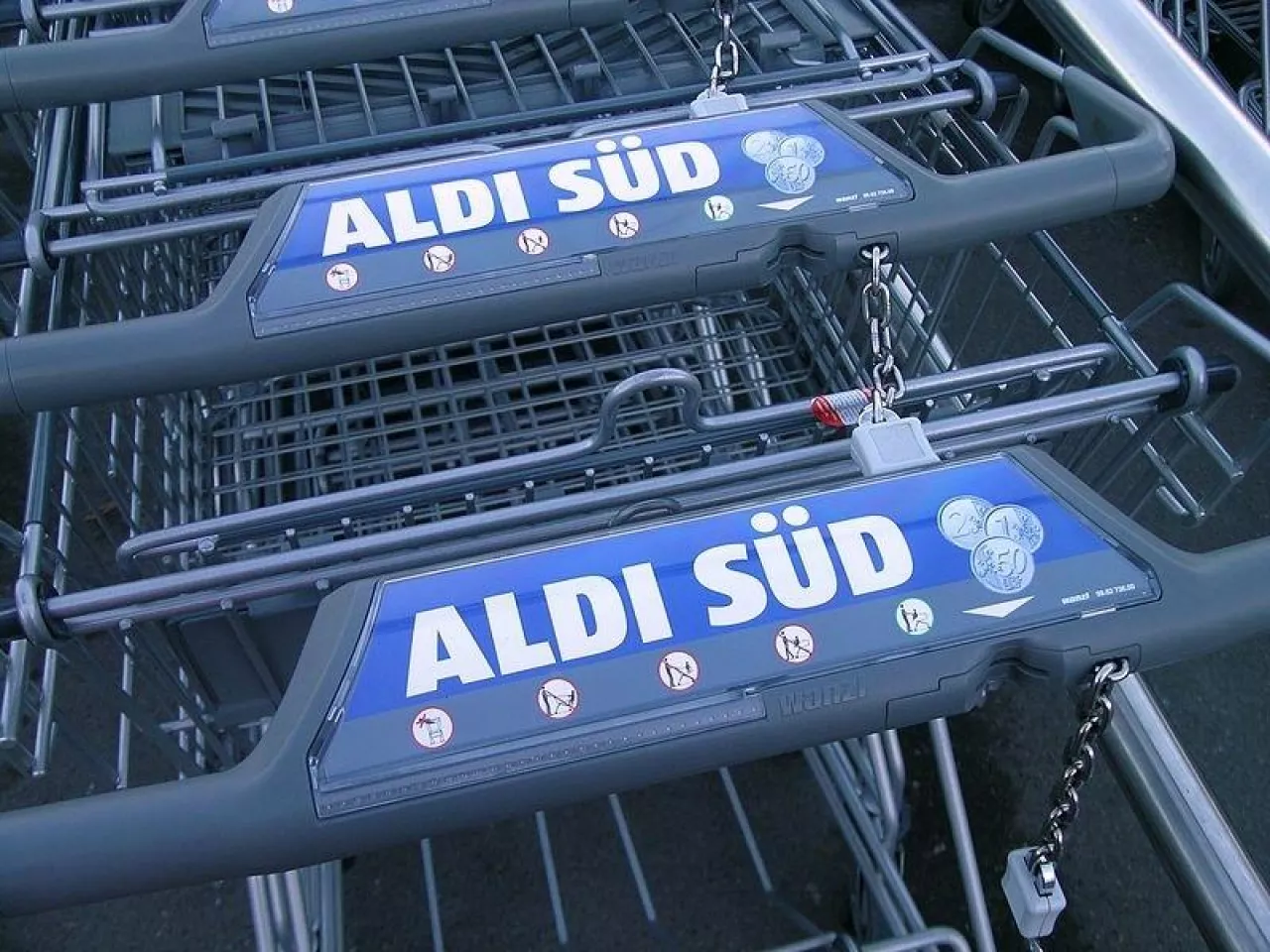 Wózki przed sklepem Aldi Sud w Niemczech (fot. Licencja Creative Commons / Salino01)