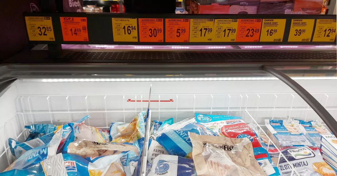 Sposób prezentacji cen w sklepie Biedronka, mrożone ryby (wiadomoscihandlowe.pl/MG)