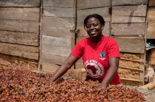 &lt;p&gt;Cocoa farmer and member of the Asuadai Cocoa Farmers‘ Cooperative Society, Deborah Osei-Mensah, 30, photographed by a cocoa bean drying bench in Asuadai, Ahafo Region-Ghana. January 13, 2021.&lt;/p&gt;