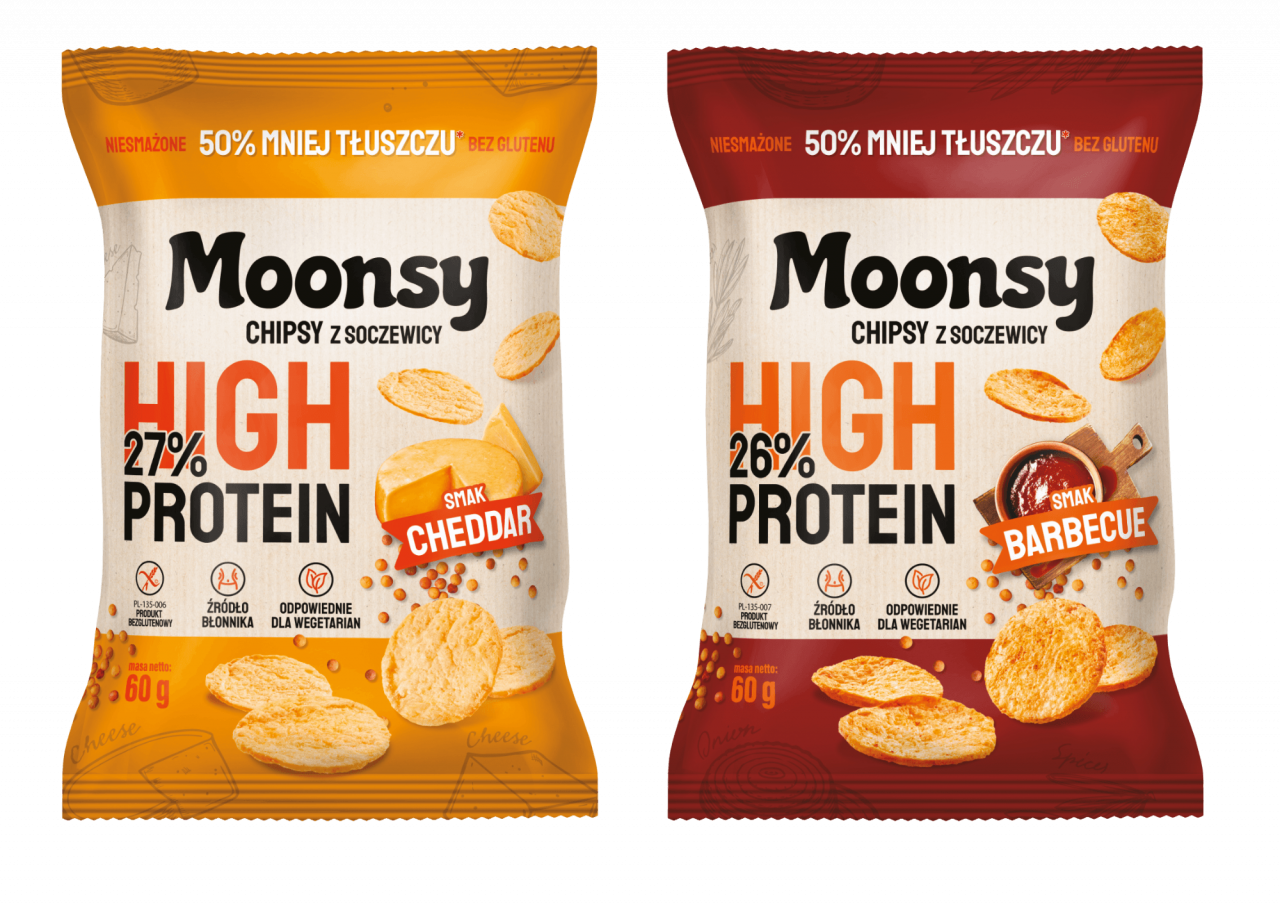 Linia Moonsy chipsy z soczewicy High Protein: BBQ, Cheddar ze srebrną Perłą Rynku FMCG 2024!