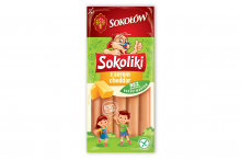 Parówki Sokoliki z serem cheddar nagrodzone srebrną Perłą Runku FMCG