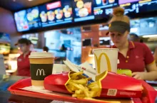 MOSCOW, RUSSIA - CIRCA JANUARY, 2019food served on tray at McDonald‘s restaurant in Moscow.