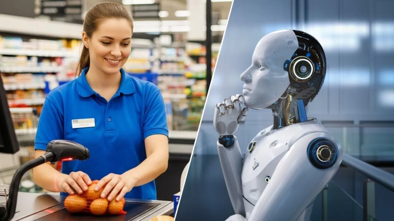 <p>Kogo w handlu i gastronomii zastąpi AI? Kasjerzy na czele listy zagrożonych zawodów (fot. Canva)</p>