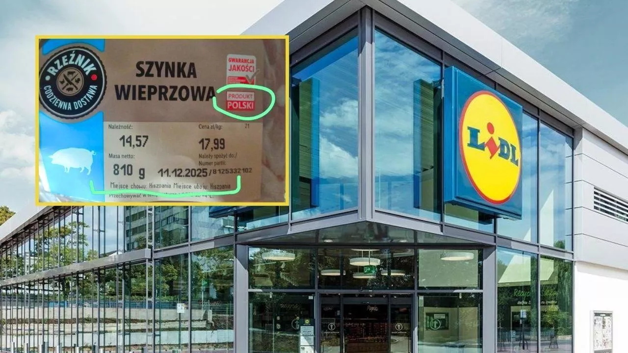 Lidl sprzedaje hiszpańską szynkę jako ”Produkt polski”. Gigantowi grozi 4 mld zł kary (Fot. Lidl Polska + X.com/Bartosz Czarniak)
