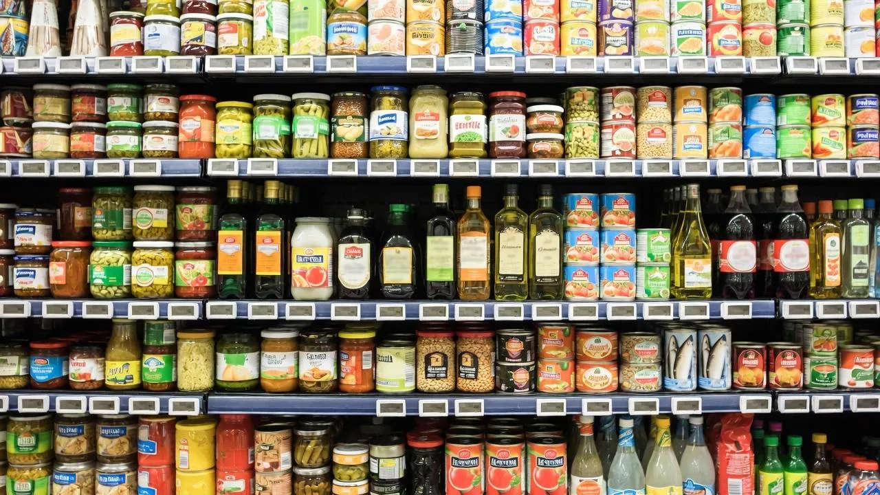 Półka z przetworami jest pełna marek własnych (grafika: Grok)