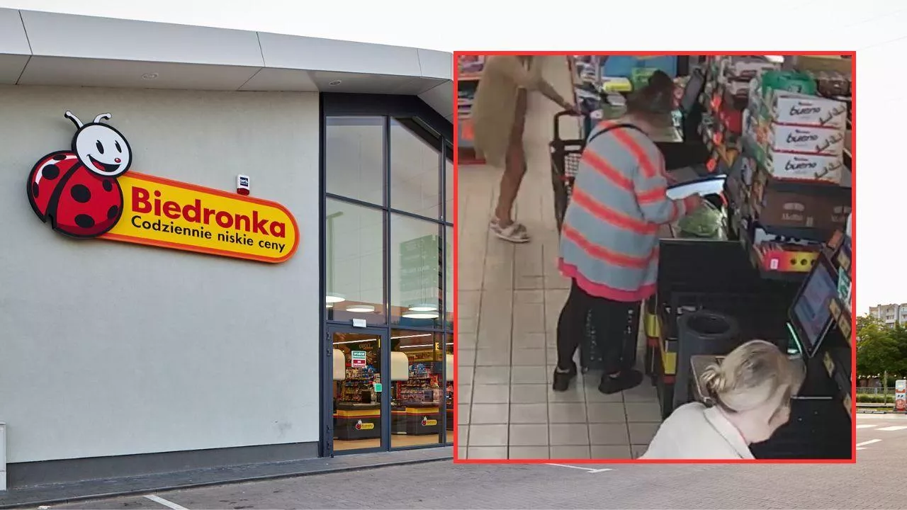 Kobieta miesiącami oszukiwała system kas w Biedronce. Ukradła towar za 5200 zł (fot. Biedronka + KPP Śrem)