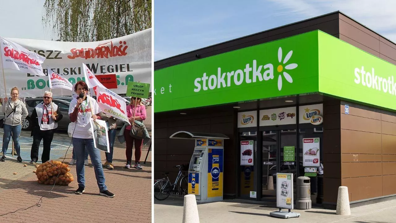 Pikieta Solidarności pod Stokrotką. Spór o urlopy pracowników (fot. Stokrotka + NSZZ Solidarność)