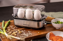 Jajowar ER 600 firmy Rommelsbacher, wyposażony w kontrolowany system gotowania pozwalający na precyzyjne ustawienie stopnia przygotowania jaj oraz jednoczesne przygotowanie do 6 sztuk.