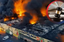 Kadr z pożaru CH Marywilska 44 w filmie ukraińskiej policji (youtube.com/ Canva)