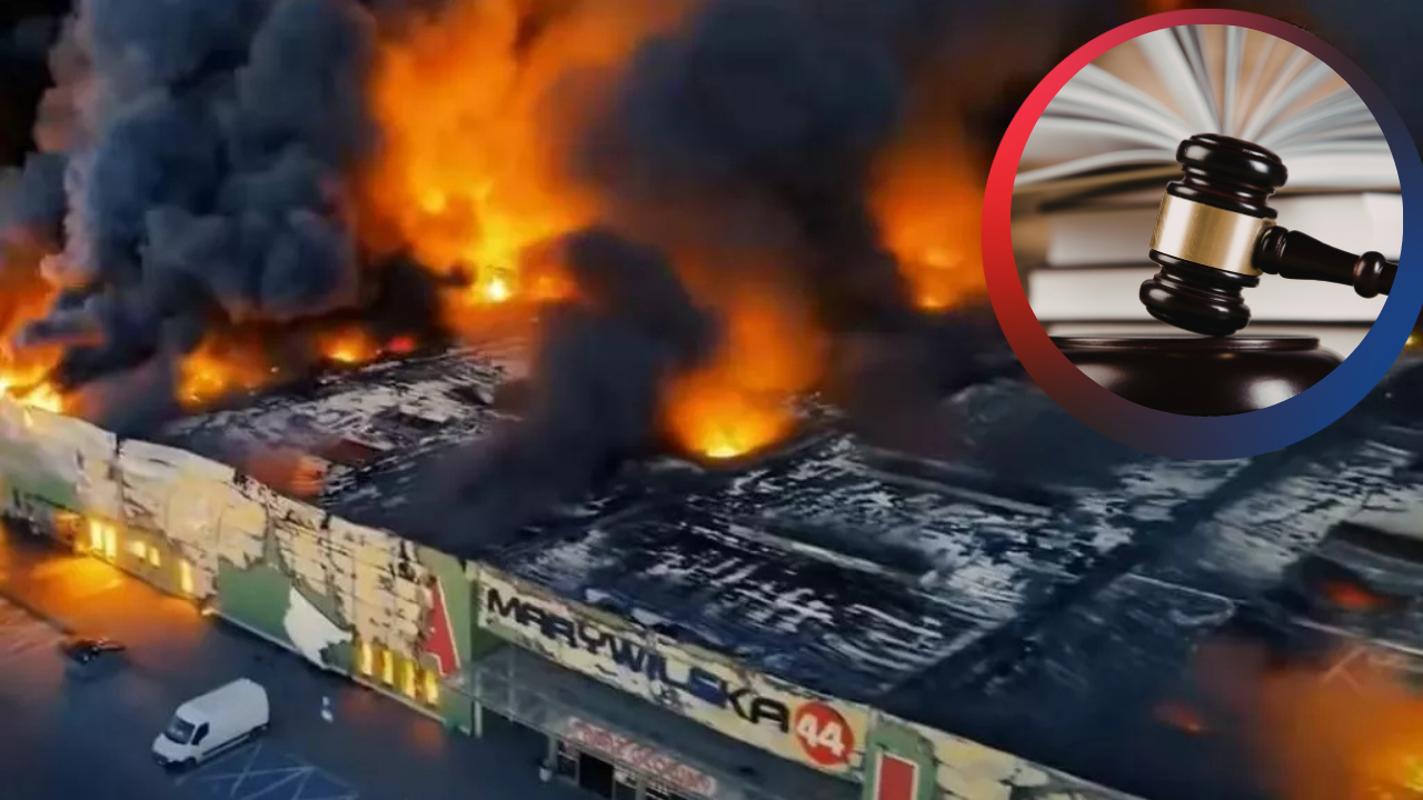 Kadr z pożaru CH Marywilska 44 w filmie ukraińskiej policji (youtube.com/ Canva)