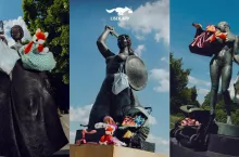 Firma Lisek wyposażyła warszawskie pomniki w pieluchy i wózki (fot. mat. prasowe)