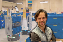 Denis Niezgoda, chief commercial officer international w Locus Robotics i roboty w hiszpańskim magazynie w DHL dla sieci Makro (fot. Locus Robotics)