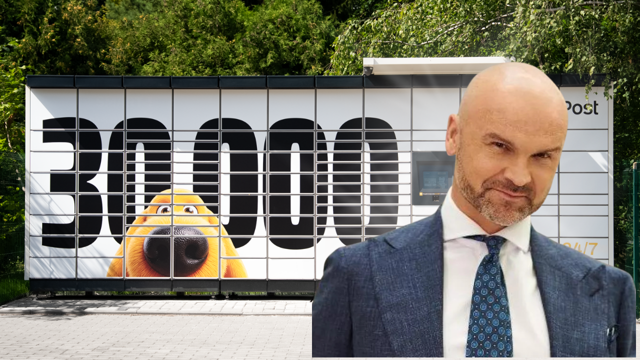Rafał Brzoska, założyciel i dyrektor generalny Grupy InPost i 30-tysięczna maszyna w Polsce (fot. InPost).