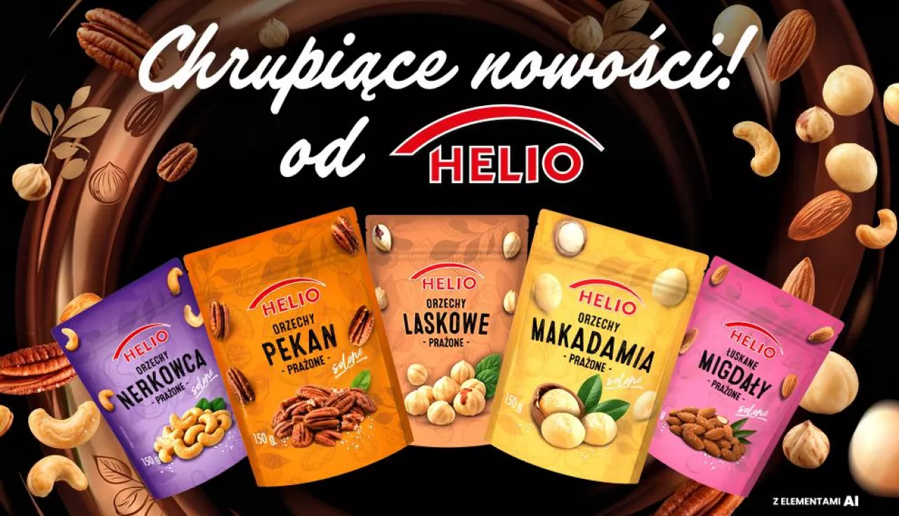 Nowa linia obejmuje łącznie pięć produktów: HELIO Migdały Prażone Solone, HELIO Orzechy Nerkowca Prażone Solone, HELIO Orzechy Pekan Prażone Solone, HELIO Orzechy Makadamia Prażone Solone oraz HELIO Orzechy Laskowe Prażone.