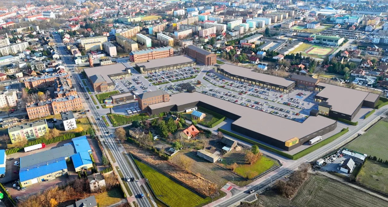 Wizualizacja parku handlowego w Pułtusku. Nowa inwestycja otworzy się w 2028 roku (fot. materiały prasowe).